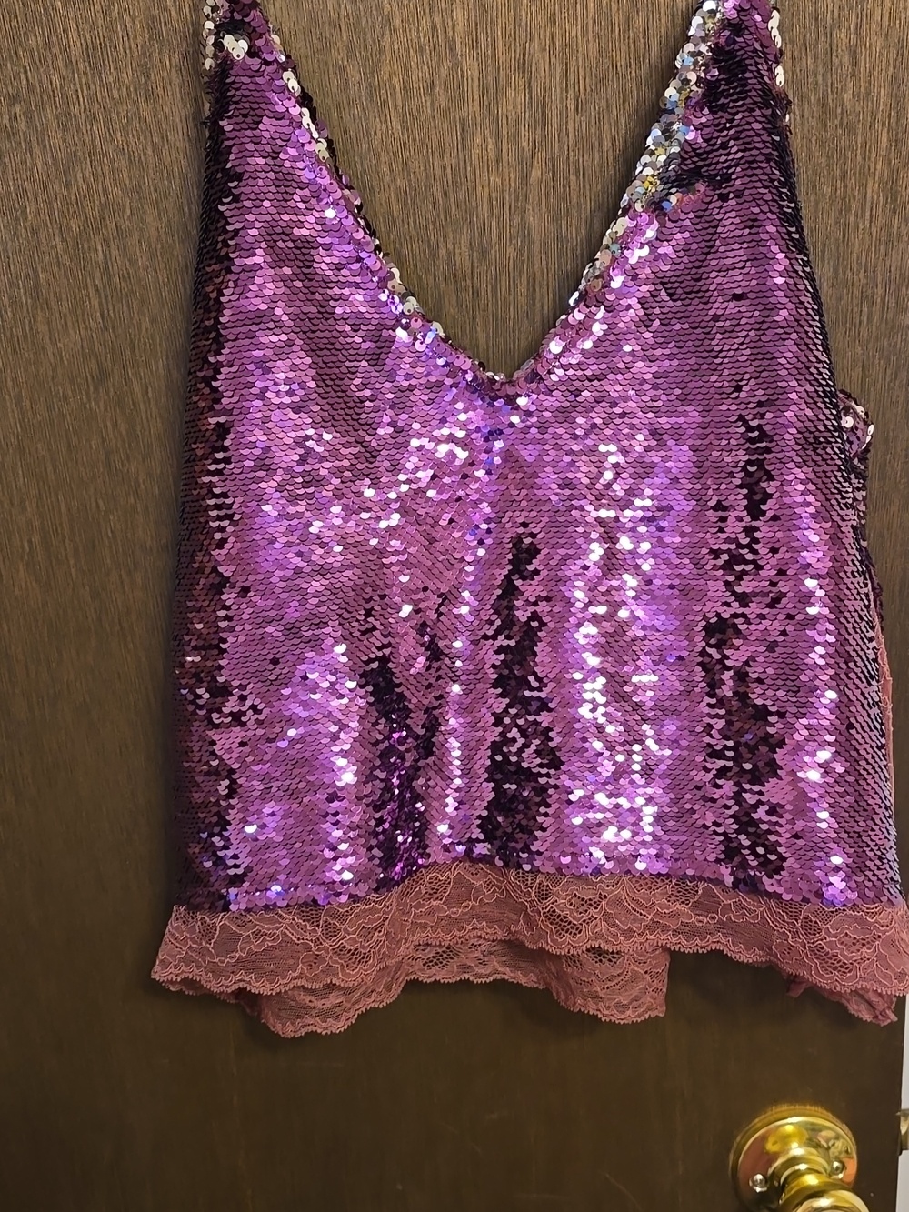 Free People Purple Iridescent Sequin Lace-Trim Camisole - Picture 6 of 6